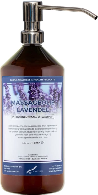 Massageolie Lavendel 1 liter met zilveren pomp - 100% natuurlijk - biologisch en koud geperst