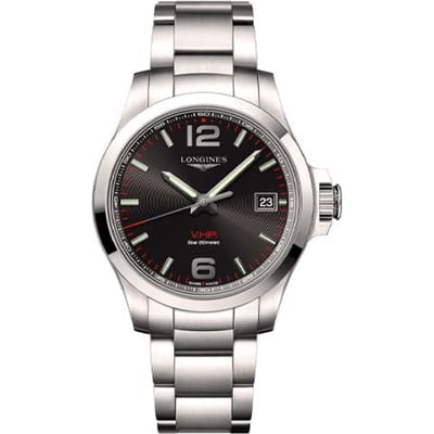 Montre Longines Série Conquest Mouvement Quartz Étanche 50M Boîtier Acier Inoxydable 41mm Cadran Noir Bracelet Acier Inoxydable L3.716.4.56.6 Silver Strap