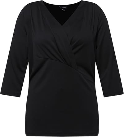 Ulla Popken - Dames - Shirt wikkellook V-hals 3/4-mouwen modalmix - Ebbenhout - Maat 46+
