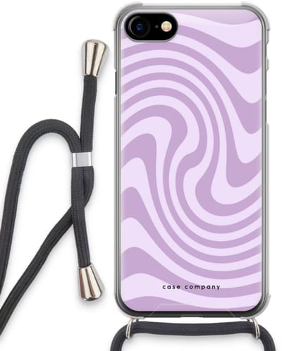 Case Company® - Hoesje met koord geschikt voor iPhone SE 2020 hoesje met Koord - Swirl Paars - Telefoonhoesje met Zwart Koord - Bescherming aan alle Kanten en Over de Schermrand