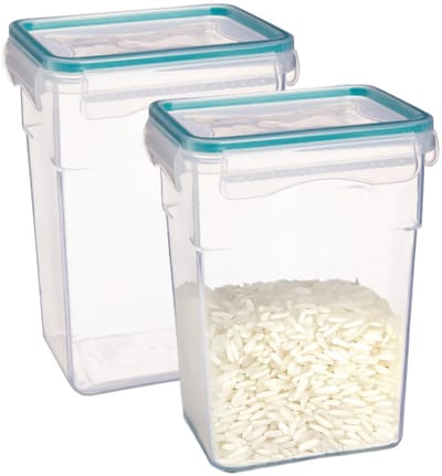 5Five Vershoudbakje TRITON - 2x - deksel met zijklemmen - kunststof - luchtdicht - 13 x 10 x 18 cm - 1400 ml - transparant/blauw