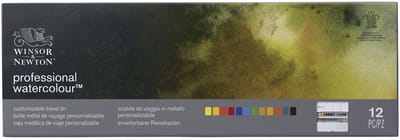 Winsor & Newton 0193548 Professionele Waterverf Set – 12 Halve Pans in Customiseerbare Reistrolley, Hoogwaardige Aquarelverf