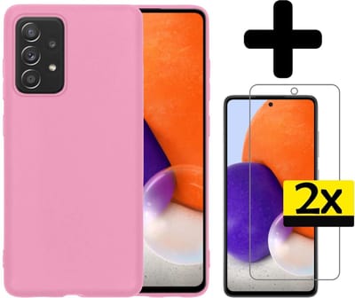 Hoesje - Met 2x Screenprotector - Geschikt voor Samsung Galaxy A72 - Sterk & Shockproof - Back Cover - Siliconen Case - Telefoon Hoes - Telefoonhoesjes - Lichtroze