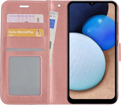Hoesje - Met Pasjeshouder - Geschikt voor Samsung Galaxy A02s - Luxe Bookcase Portemonee - Flip Case - Kunstleer Book Case - Flipcase - Book Cover - Walletcase - Portemonneehoes - Rosé goud