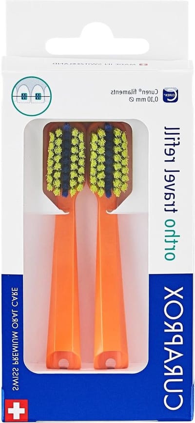 Opzetborstels Ortho - Navulkoppen Beugel - Reiniging Onderweg - Speciale Beugelgroef - 2 Stuks - Oranje