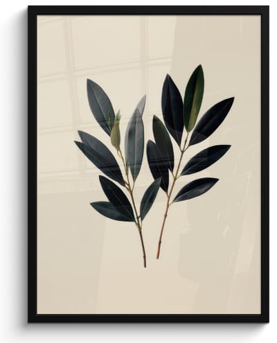Poster in lijst - Fotolijst 60x80 cm - Posters - Ovaalvormige bladeren - Diep groen - Symmetrisch - Posterlijst zwart - Decoratie - Wanddecoratie woonkamer - Muurdecoratie slaapkamer