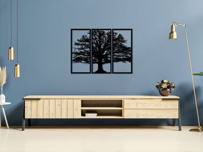 Metalen Wanddecoratie Boom Panelen – 3D Wandkunst – Zwart – Set van 3 – 70 x 50 cm