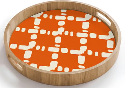 Dienblad rond 40x40 cm - Schootdienblad hout - Oranje - Ruitpatroon - Wit - Borrelplank rechthoek - Plateau houten dienbladen