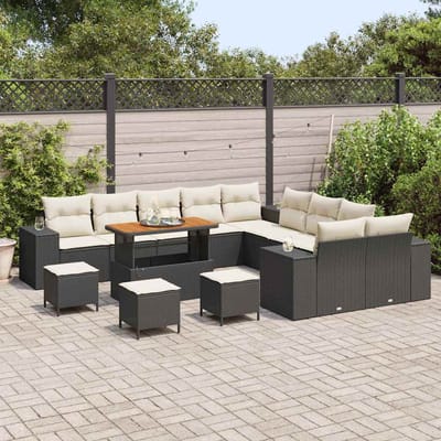 vidaXL - Tuinbank - Set - 14 - st - Zwart - en - Crème - poly - rattan