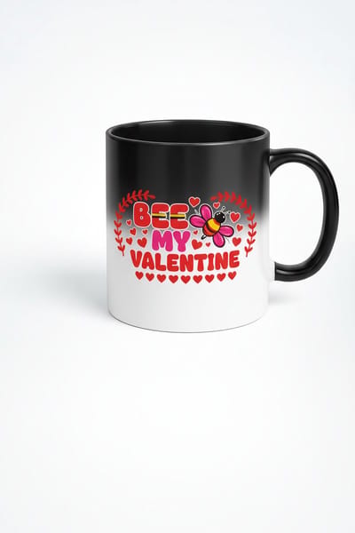 Magische Mok 'Bee My Valentine' | Hittegevoelig Valentijn Cadeau | Lieve Bij Mok Zwart