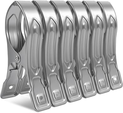 Wasknijpers RVS Groot 12 cm - Extra Sterke Klemkracht - Roestvrij & Duurzaam - 6 Stuks - Voor Strandhanddoek, Dekbed en Wasgoed - Grote Knijpers Metaal, Towel Clips, Wasclips Heavy Duty