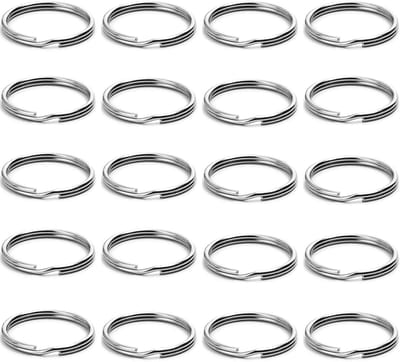 TOVBMUP Sleutelhanger van roestvrij staal 304 - sleutelhanger - platte sleutelhanger - geschikt voor alle soorten sleutels, doe-het-zelf, knutselen - zilver - Ф25mm - 20 stuks