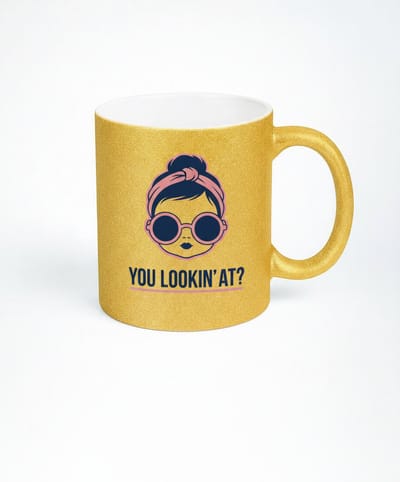 Gouden Glitter Mok - You Lookin' At? - Koffiebeker met Attitude