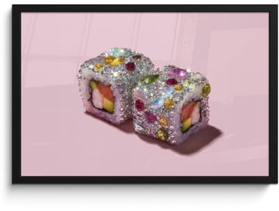 Poster in lijst - Fotolijst 60x40 cm - Posters - Sushi - Rolletjes - Steentjes - Kleurrijk - Posterlijst zwart - Decoratie - Wanddecoratie woonkamer - Muurdecoratie slaapkamer