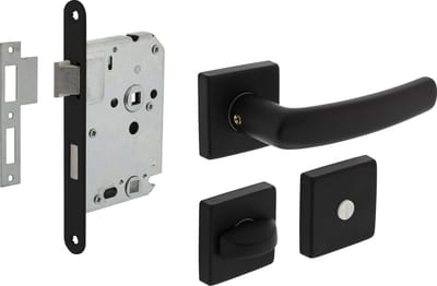 Intersteel Deurbeslag set toiletslot 63/8mm zwart met deurkruk Denham en WC-sluiting zwart