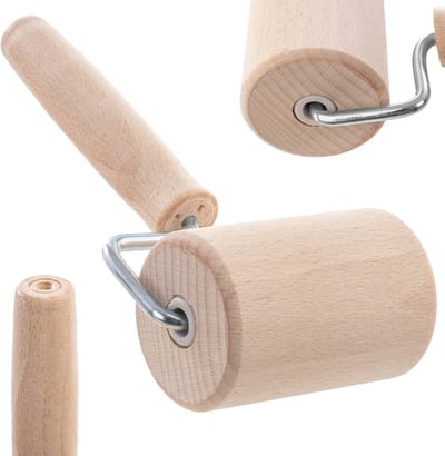 Cilindrische deegroller met handvat, pizzarol, hoekroller, T-vorm, deegroller, deegroller voor vierkante bakvormen, rolstaaf, bakplaatroller (W: 8,3 cm, hout)