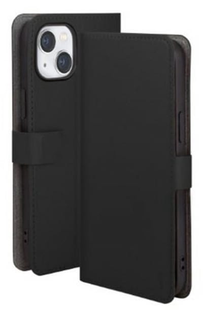UNIQ Journa Serie - Hoesje voor mobiele telefoon - iPhone 14 Plus - Zwart - Lederen Boekontwerp