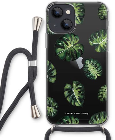 Case Company® - Hoesje met koord geschikt voor iPhone 13 mini hoesje met Koord - Tropische bladeren - Telefoonhoesje met Zwart Koord - Bescherming aan alle Kanten en Over de Schermrand