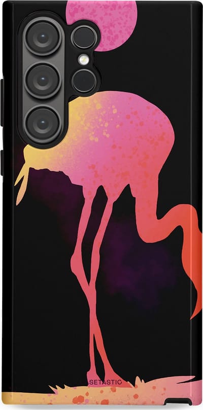 Casetastic Hoesje Geschikt voor Samsung S23 Ultra - Stijlvolle Beschermende Duo-layer Case - Silhouet Flamingo