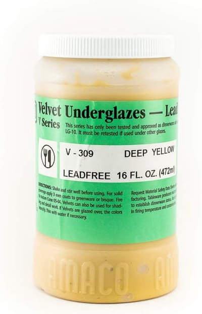 Onderglazuur - Keramiekverf Fluweel - Keramiek Decoreren - Semi-doorschijnend V-309 - Pint 454g - Diep Geel