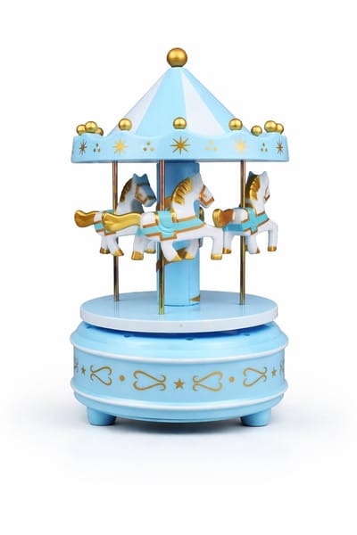 BOECK - Blauwe Carousel Muziekdoos – Decoratieve Draaiende Carrousel met Melodie | Tafeldecoratie & Babyshower Decor - Draaimolen muziek - Muziekdoos - Taartdecoratie