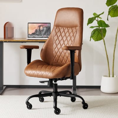 Ergonomische bureaustoel hoge rugleuning-Bruin lederen bureaustoel-Kantelfunctie-Binnenvering-19,5kg –Thuiswerken – 50x50x117cm-Bruin