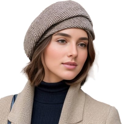 Eenvoudige Vrouwen Baret - Wollen Hoed voor Elegante Dames - Vintage Geruite Achthoekige Pet voor Herfst en Winter - Modieuze Damesaccessoires