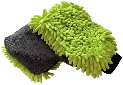Go Go Gadget - Washandschoen - Auto schoonmaken - Microvezel - Grijs/ Groen - 1 stuk