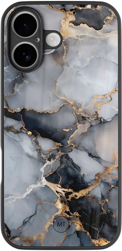 Hoesje geschikt voor iPhone 16 - Marble mist - Luxe Hard Case - Marmer - Grijs - Mooie Telefoonhoesjes