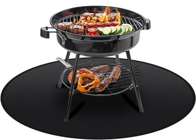 Vuurvaste onderlegger voor gasgrill en open haard, zwart, 61 cm diameter, geschikt voor vloer en camping.