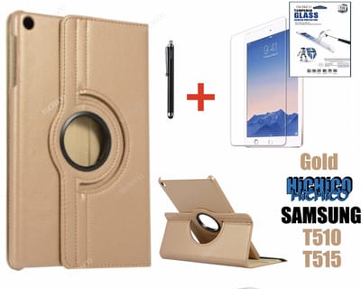 Samsung Galaxy Tab A 10.1 (2019) T510/T515, HiCHiCO Tablet Hoes met 360° draaistand Cover Tablet hoesje Goud Stylus Pen + Screen Protector