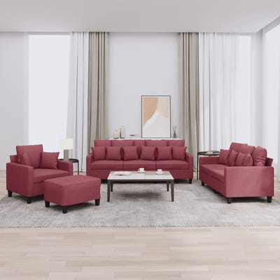 vidaXL - 4-delige - Loungeset - met - kussens - stof - wijnrood