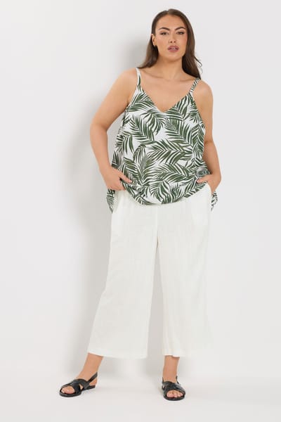 Yours Cropped Broek Van Linnenmix Met Wijde Pijpen In Wit Size 54-56