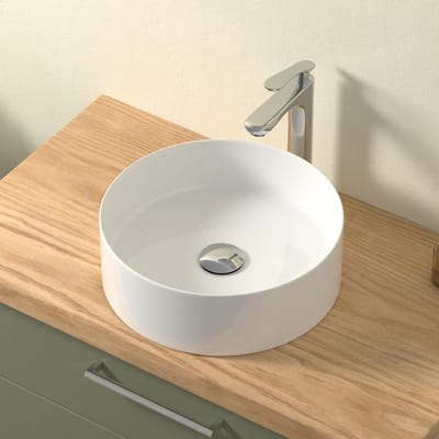 Ronde Opzetwastafel Keramiek Wit Hoogglans Klein Gastentoilet Badkamer 39,5 cm