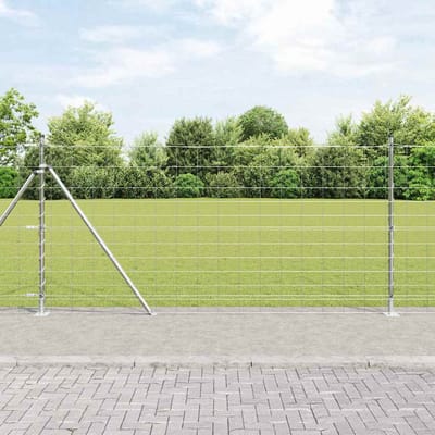 vidaXL - Gelast - Draadhek - met - Betonnen - Basis - 25 - x - 1,2 - m - Zilverkleurig