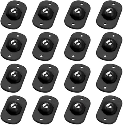 Set van 16 mini-wieltjes, roestvrijstalen kogellagerwieltjes, 360° draaibaar, geschikt voor het lijmen van kleine meubelstukken, Zwart.