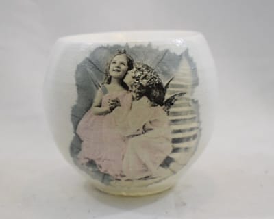 ZoeZo Design - Bloempot - kleine bloempot - overpot - wit - nostalgisch - met afbeelding - Hoogte 13 cm - Ø 15 cm