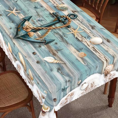 Couronne de fleurs du Jour de l'Indépendance Nappe rectangulaire imperméable Fleur étoile rouge bleue Drapeau USA Housse de table pour dîner cuisine 152x220cm