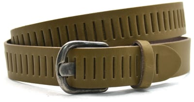 Army Leren Kinderriem Unisex - Geperforeerde Gleufjes Riem - Jongen / Meisje - Echt Leer - Breedte 3 cm - Army Green - Lengte totaal 90 cm / Riemmaat 75
