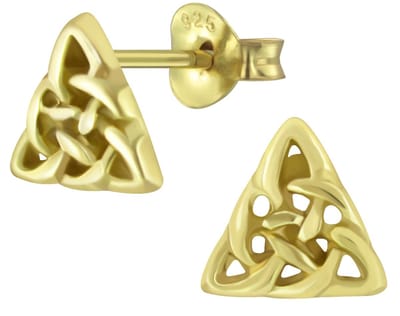Joy|S - Zilveren Keltische driehoek oorbellen - 7 mm - gold plated