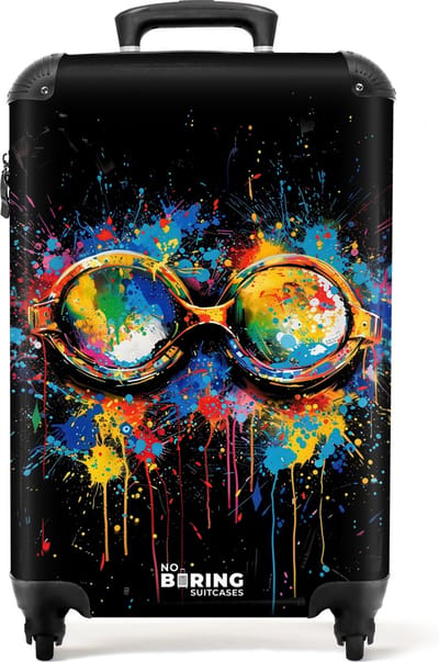 NoBoringSuitcases.com® - Handbagage koffer lichtgewicht - Reiskoffer trolley - Zwembril met graffiti - Rolkoffer met wieltjes - Past binnen 55x40x20 en 55x35x25