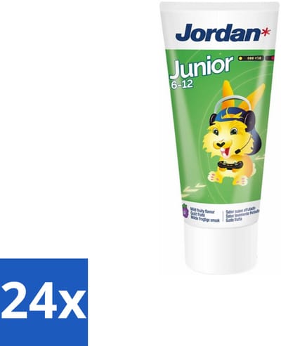 24 x Jordan - Junior - Tandpasta - 6-12 jaar - 50 ml - Tandpasta Voor Kinderen - Tandpasta 6-12 Jaar - Fluoride 1450 Ppm - Wisselgebit Bescherming - Gaatjesvoorkomend
