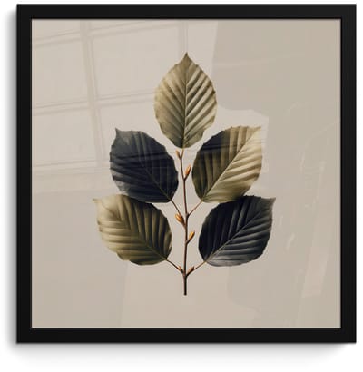 Poster in lijst - Fotolijst 40x40 cm - Posters - Beukenbladeren - Bruin - Groen - neutraal - Posterlijst zwart - Decoratie - Wanddecoratie woonkamer - Muurdecoratie slaapkamer