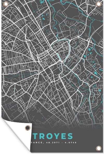Muurdecoratie Troyes - Frankrijk - Plattegrond - Stadskaart - Kaart - 120x180 cm - Tuinposter - Tuindoek