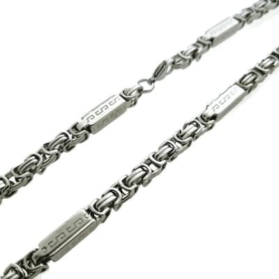 Aramat Jewels | Halskettingen | Stoere Rvs Koningsketting met Griekse Blokjes | Zilverkleur / 6mm | |6mm | Staal | Volwassenen | Verkleurd niet