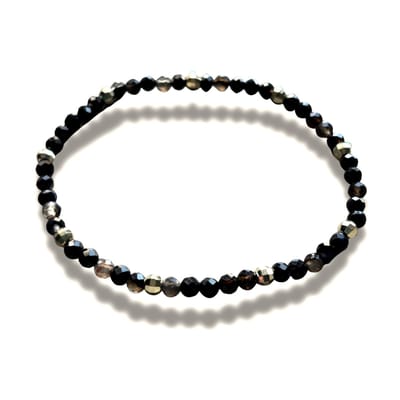 Armband - natuursteen - black agaat - gefaceteerd - 4 mm - 18 cm - goudkleurig element