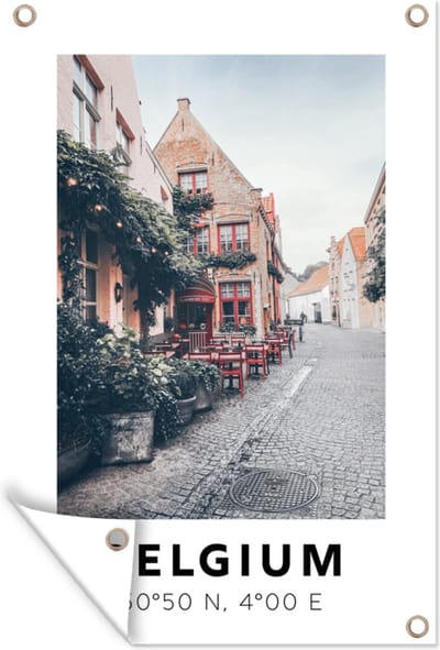 Muurdecoratie België - Terras - Rood - 120x180 cm - Tuinposter - Tuindoek