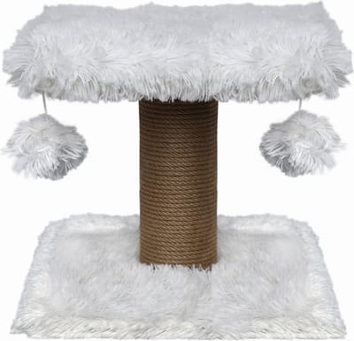Topmast Krabpaal Fluffy Langhaar - Nairobi - Wit - 34 x 34 x 34 cm - Krabpaal voor Katten - Met Kattenspeeltjes - Duurzaam Sisal Touw