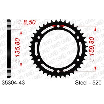 Stalen motortandwiel achteraan Afam 520 43 dents