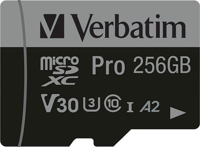 Verbatim Pro microSDXC-kaart 256 GB UHS-Class 3 4K-video-ondersteuning, A2-vermogensstandaard, Incl. SD-adapter, Schokbestendig, Waterdicht